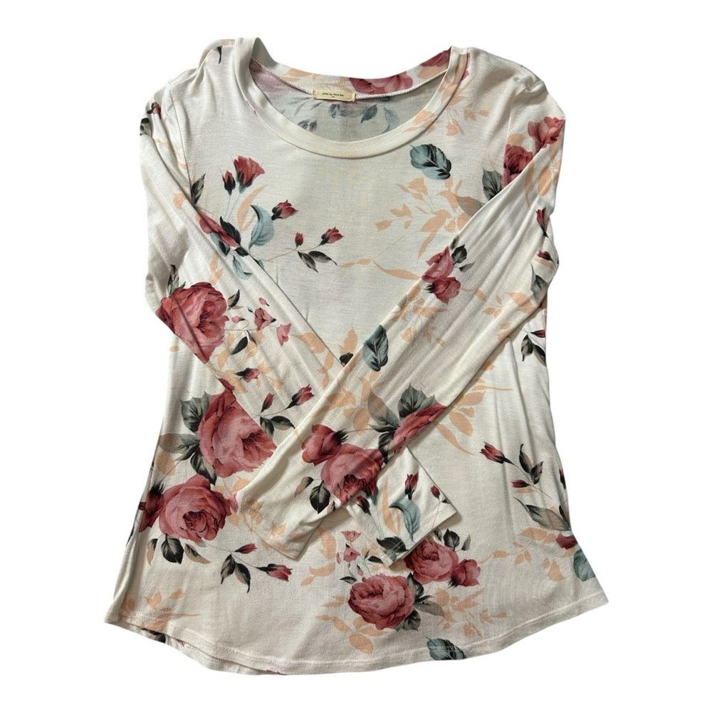 12 PM by Mon Ami Floral Long Sleeve Tee - Size S, White/Pink - Picture 7 of 14